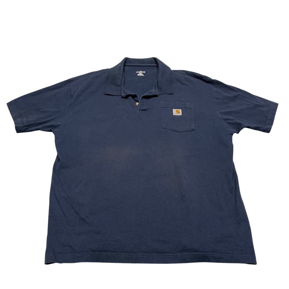 Carhartt Mens Polo Shirt 2XL Navy Blue 100% Cotton K198 NVY Short Sleeve Pocket